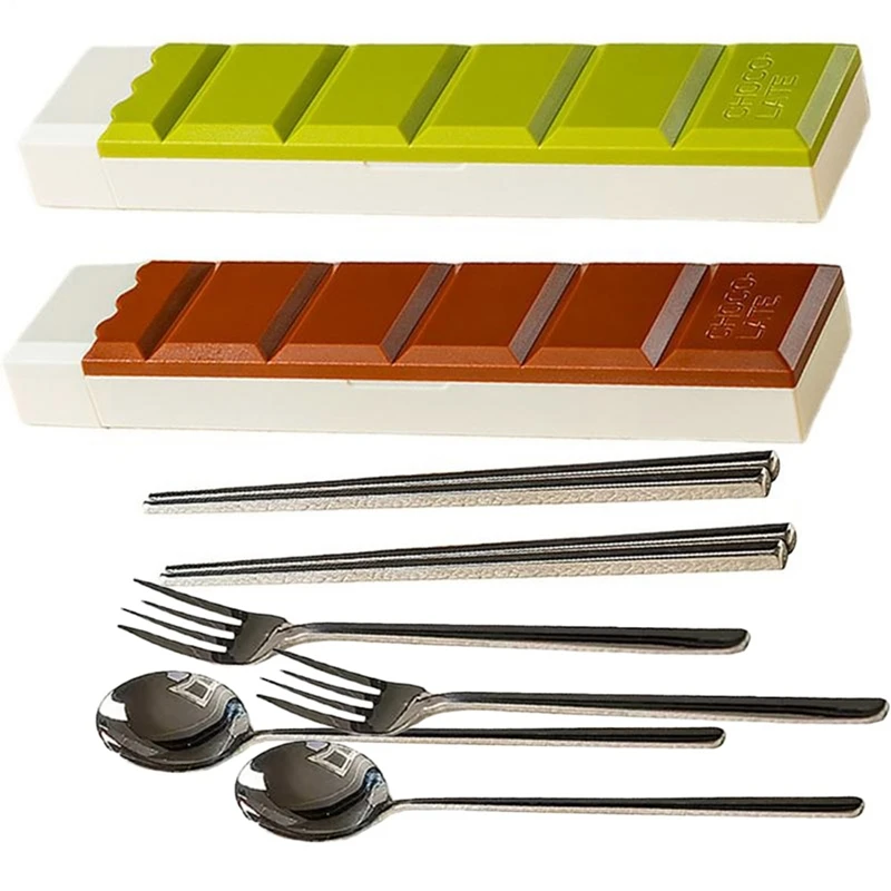 

2Pcs Portable Cutlery Set Stainless Steel Silverware Set With Case For Outdoor Travel Camping Flatware Set