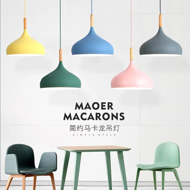 

Многоцветные потолочные подвесные светильники Macaron 16 17 24 см, деревянный подвесной светильник для ресторана, современный лофт E27 для гостиной, столовой