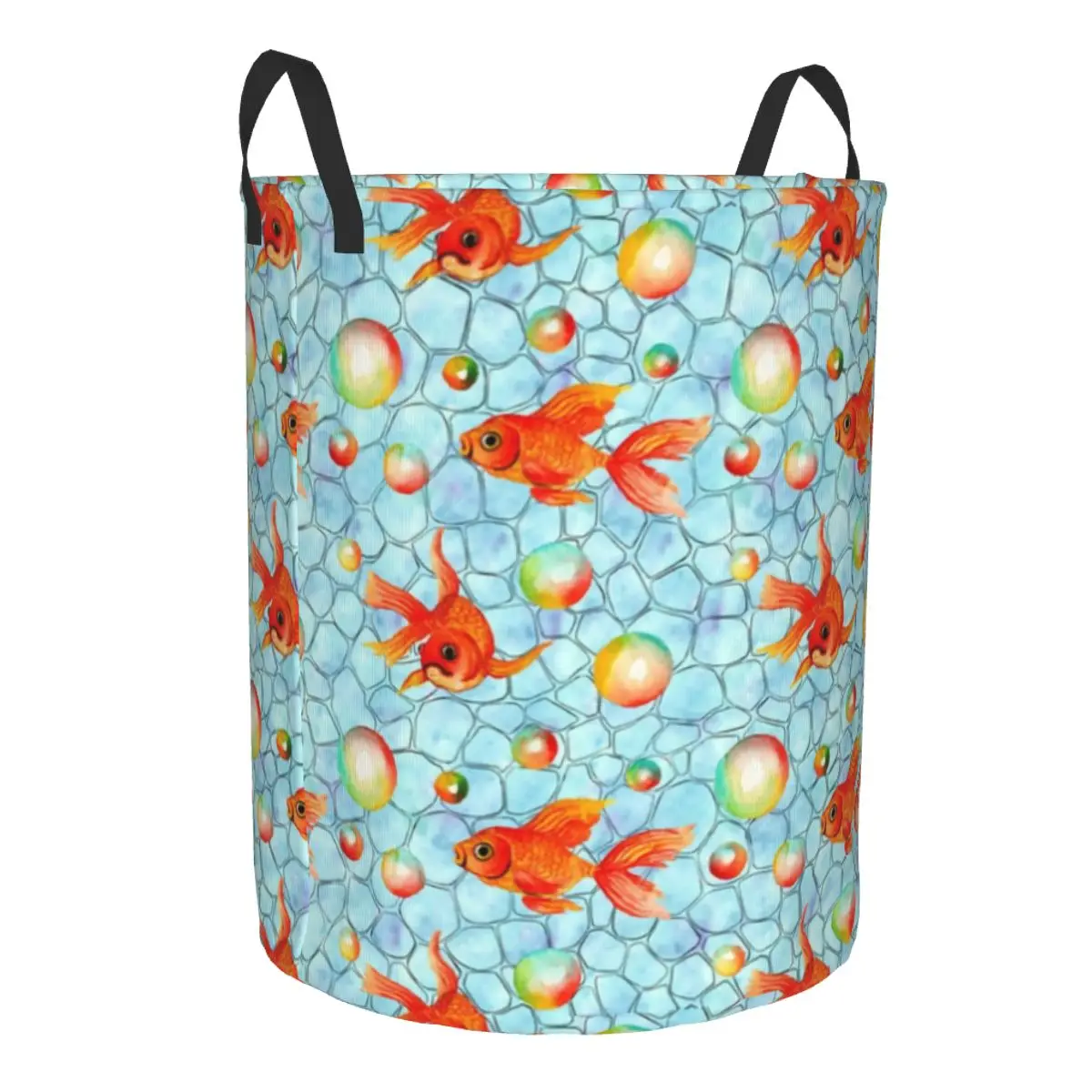 Kawaii Goldfishes And Bubbles Laundry Basket Foldable Fish Animal Toy Clothes Hamper Storage Bin for Kids Nursery