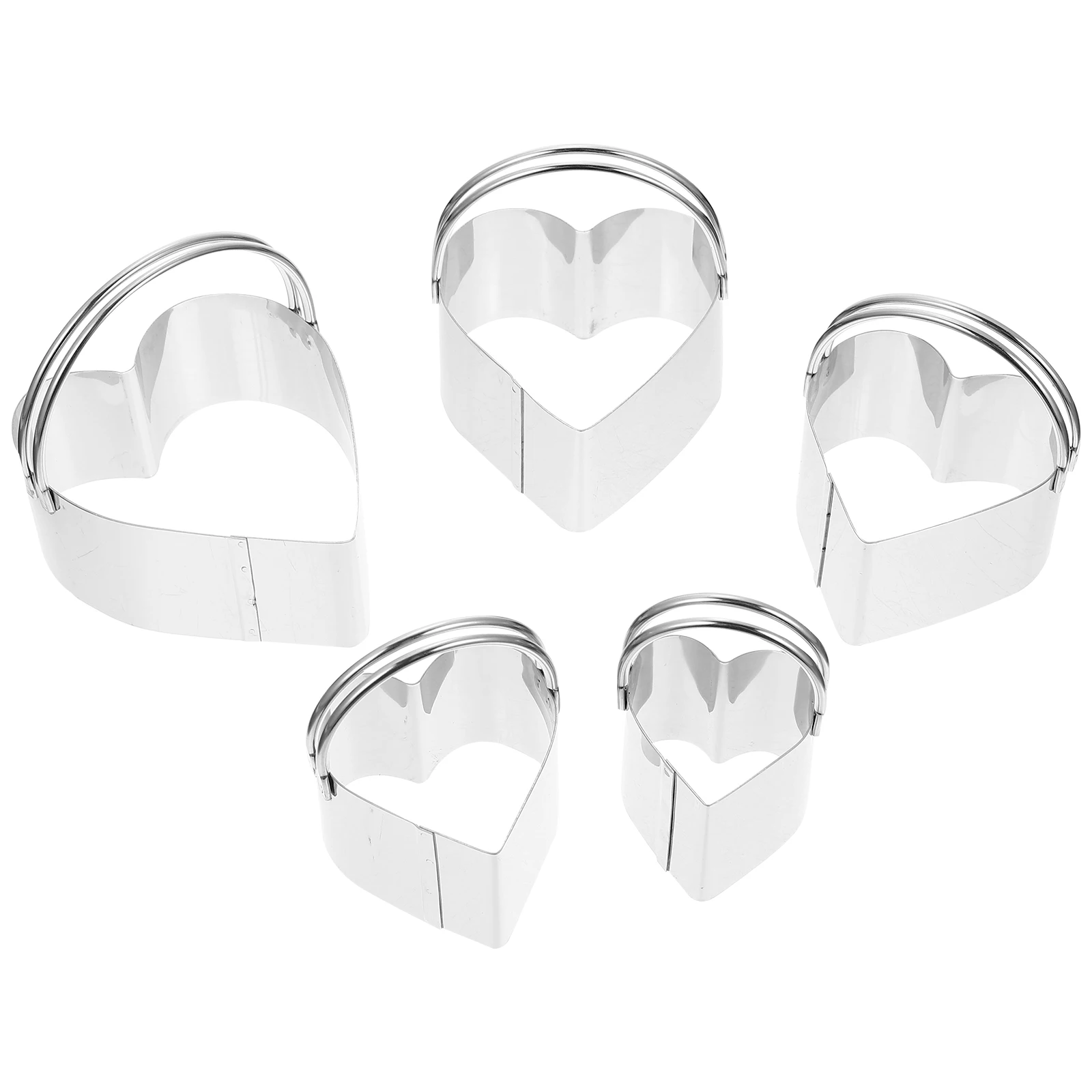

5 Pcs Stainless Steel Mousse Rings Heart Cookie Biscuit Mold Lightweight Portable for Baking Cakes Cookies