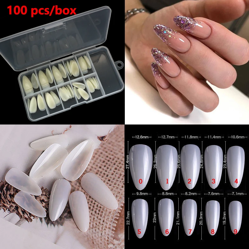 100pcs French Ballerina Fake Nail Tips Artificial False Nails Acrylic Half Tips Clear Gel Manicure Tip Professional DIY