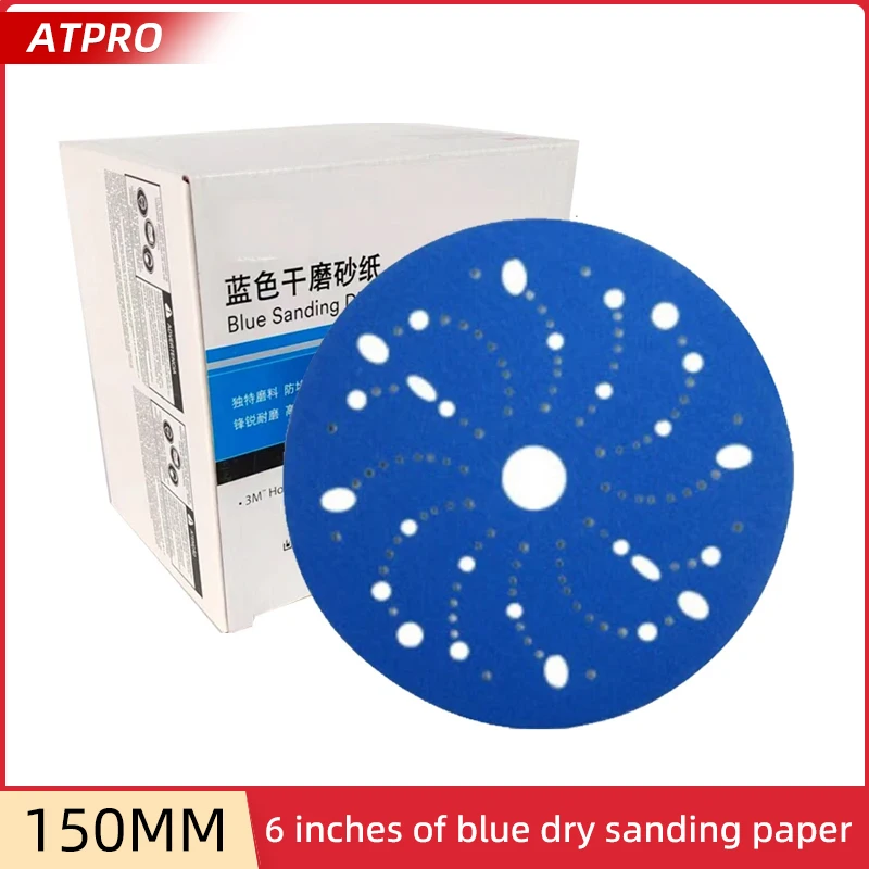 3M6-inch 150mm Round Flocking Dry Ground Sandpaper Blue Disc Abrasive Car Paint Hardware Sanding Self-adhesive 80-500 Grit