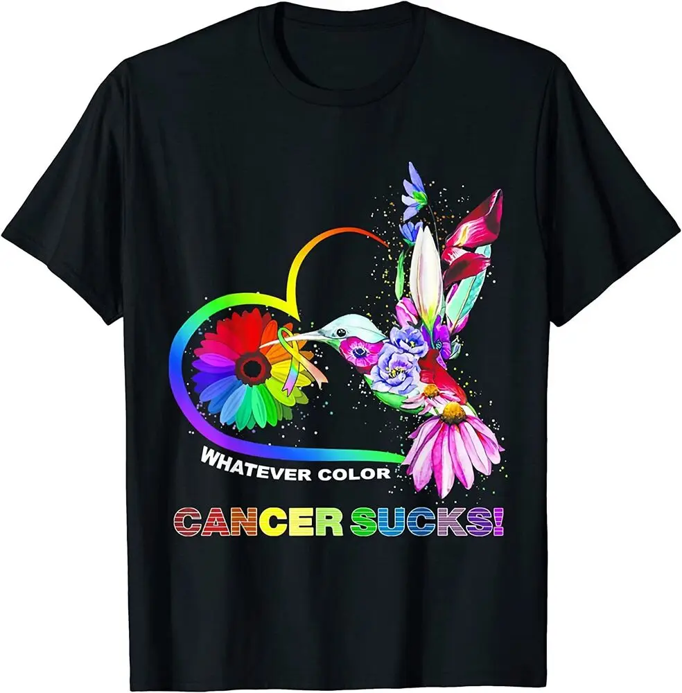 NEW Hummingbird Whatever Color Cancer Sucks Fight Ribbons T-Shirt  Anime Graphic T-shirts for Men Clothing Women