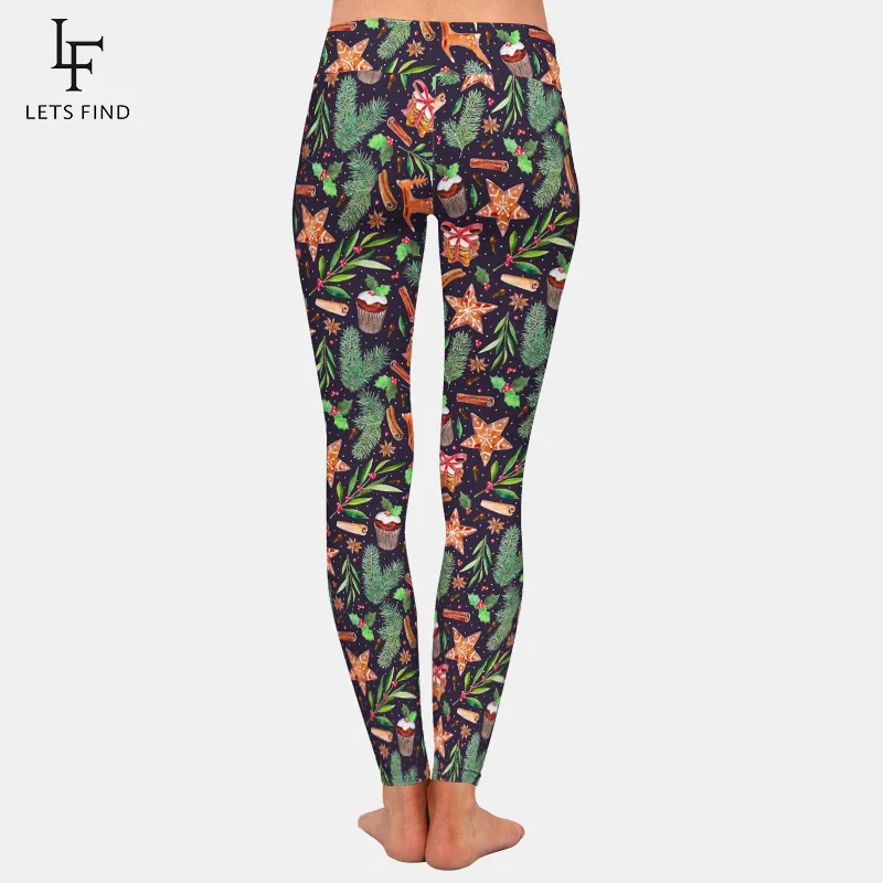 LETSFIND New Arrival piernik świąteczny druk cyfrowy wysokiej talii kobiety legginsy Fitness elastyczne spodnie