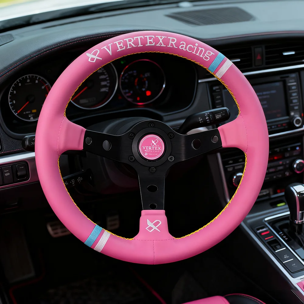 VERTEX 320mm Special Pink Leather Racing Steering Wheel 6 Hole Deep Concave Drift Racing Steering Wheel White Blue Interfacet