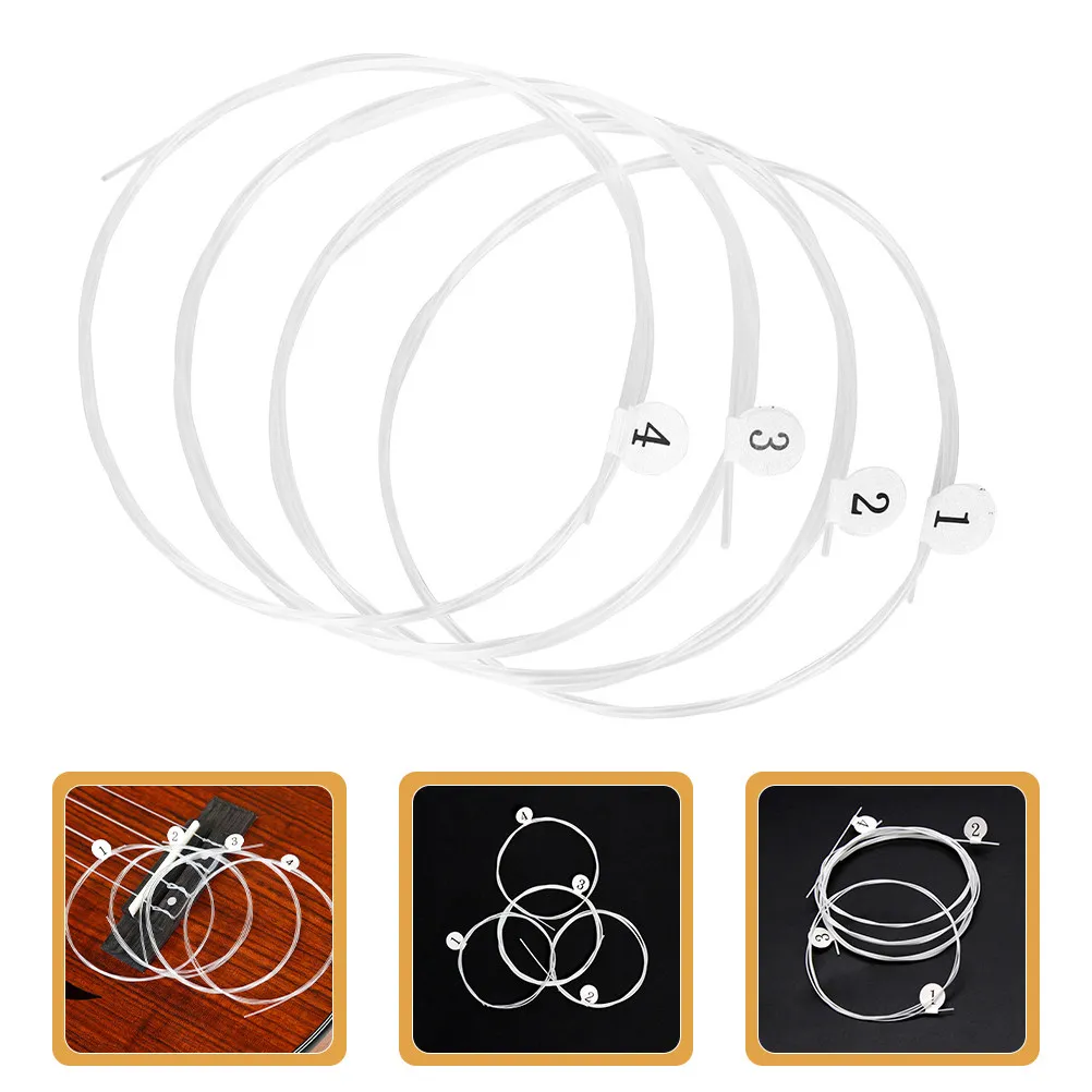 4Pcs Ukulele Strings Nylon High-Quality Replacement Set for Soprano Concert Tenor Baritone Bright Clear Tone Sturdy
