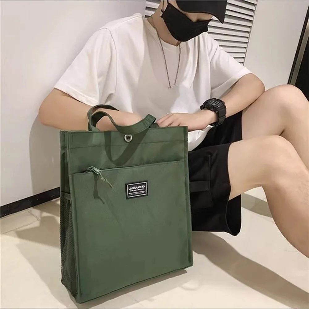 

Casual Male Commuting Tote Bag Large Capacity Waterproof Canvas Shoulder Bag Fashion Versatile Portable File Bag Daily Use