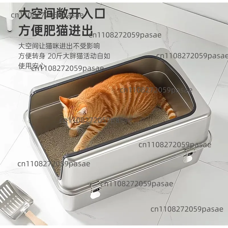 Oval Oversized Stainless Steel Litter Box  Stainless Steel Cat Litter Box, Splash-proof Fully Enclosed Cat Toilet