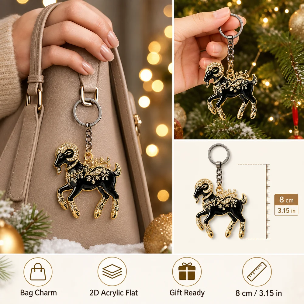 New Year Gift 2D Design Goat Keychain Ornate Acrylic Goat Key Ring Running Goat Decorative Goat Pendant Festive Occasions