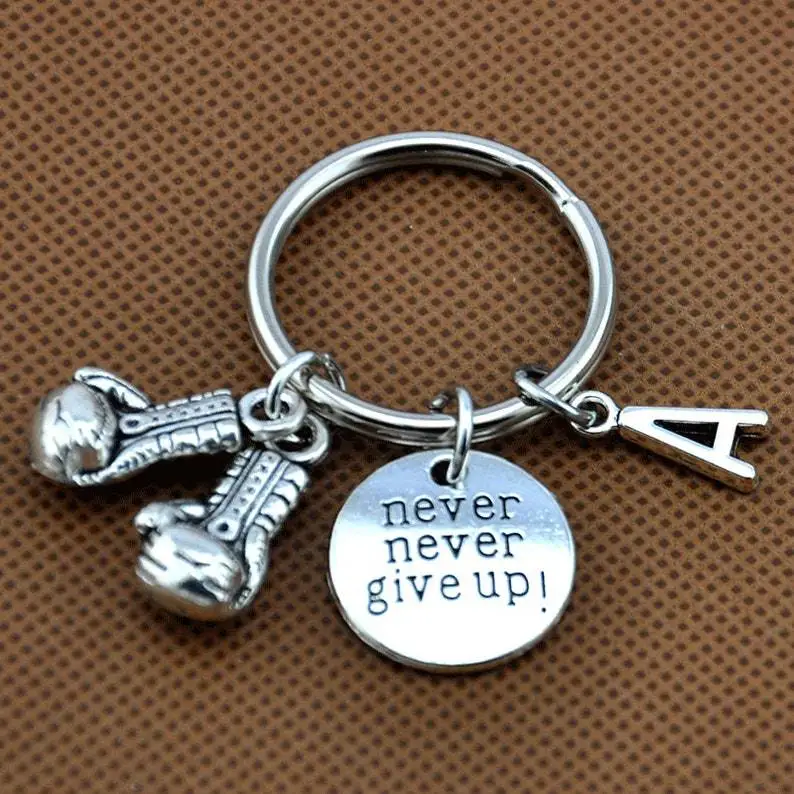 Never Give Up Boxing Gloves 26 Letters Inspirational Boxer Gift Keychains Key Ring