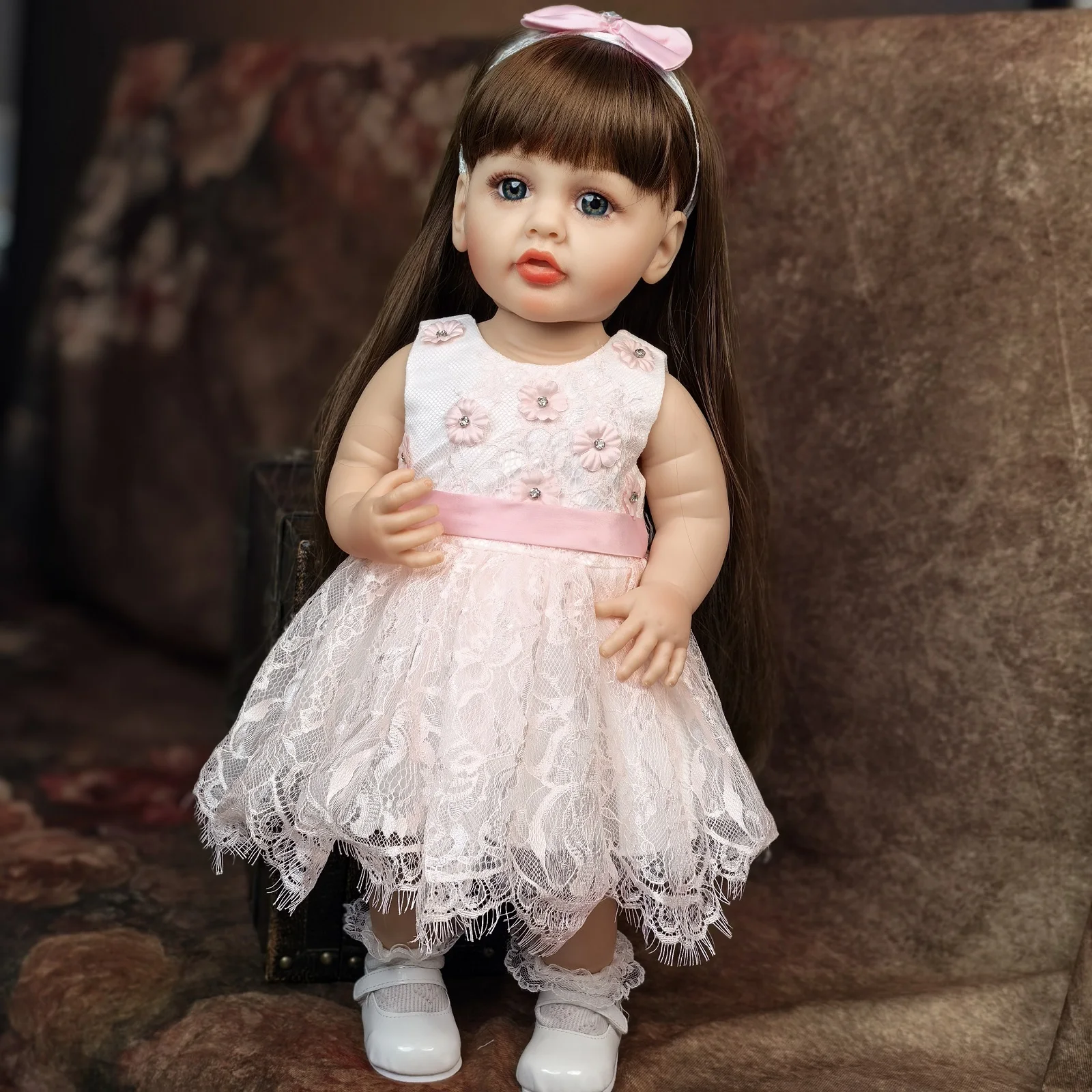 

Halloween Decoration 22 inch Realistic Girl Reborn Baby Doll Silicone Vinyl Full Body Doll Reborn Christmas Easter Gift Toy