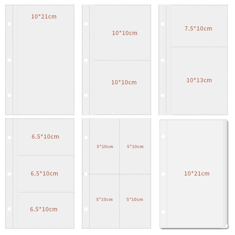 20pcs Rectangular 3Hole Clear Single Side Top Loading 2pcs zipper bag Sleeve Card Album Binder Notebook Refills Photocard Holder