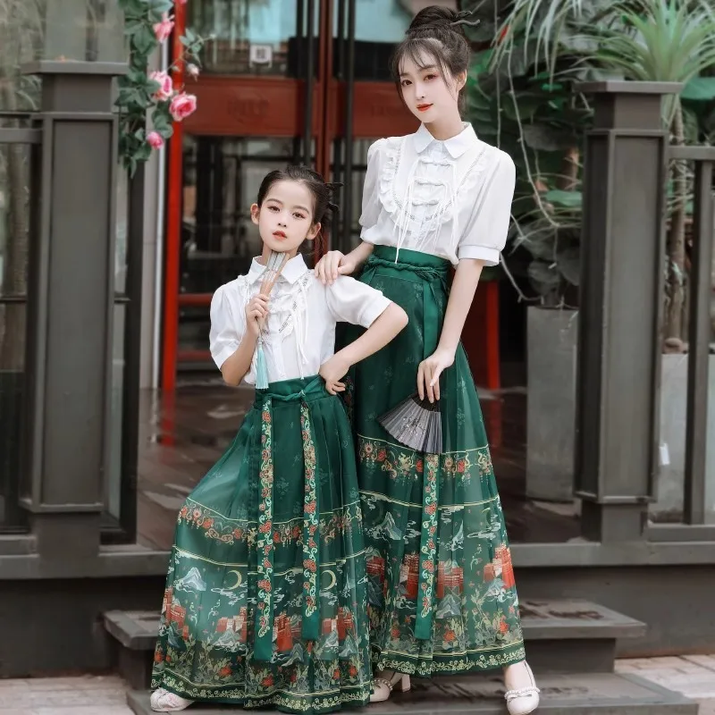 

Girl's Hanfu Horse-face Skirt Party Chinese Folk Dance Costume Ancient Women Stage Costume Vestido Fashion Traditional Dress