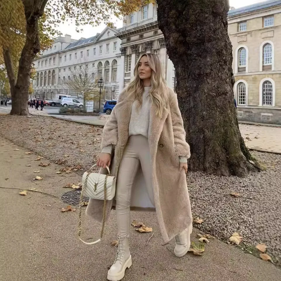 Women Faux Fur Mid Length Coats Jackets Turn Down Collar Coat Thick Warm Y2k Streetwear Jacket Work Outerwear Autumn Winter