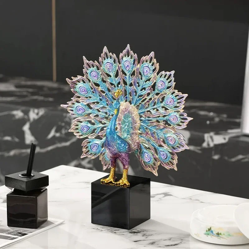 Luxury Artworks,Peacock Sculpture Ornament,Enamel Colors Peacock Model Statue,Modern Crafts Desktop Decoration,Creative Art Gift