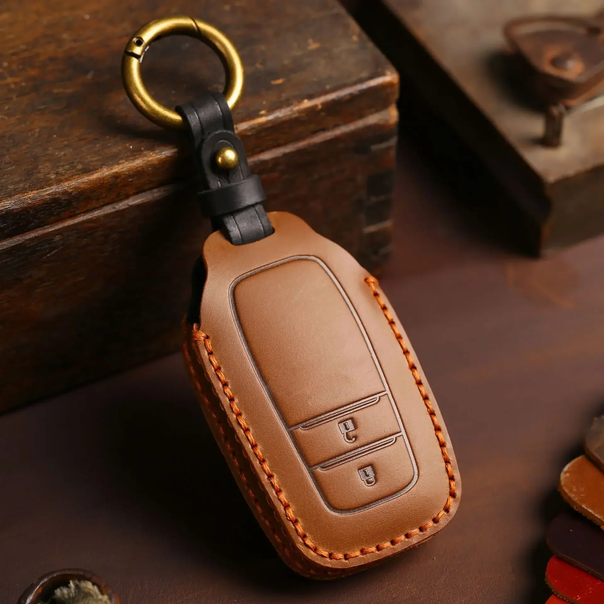 for  Crown Highlander New Camry RAV4 Corolla Leling Prado Keyless Remote Leather Car Fob Key Case Protector Cover Keychain