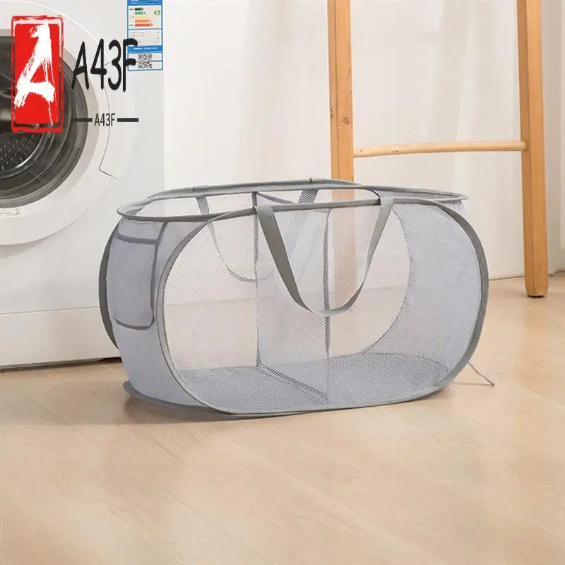 

A43F-Breathable Mesh Folding Laundry Basket Household Dirty Clothes Storage Organizer