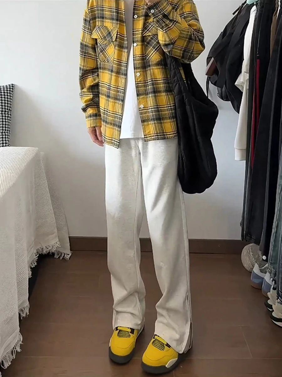 

Мужские брюки-чинос с боковой молнией, расклешенные, прямого кроя, в американском уличном стиле, спортивные, молодежные, модные