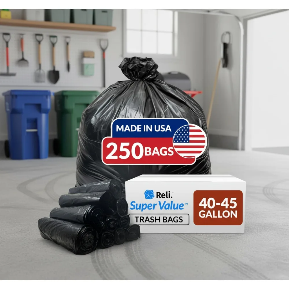 

40-45 Gallon Heavy Duty Trash Bags, 250 Count Black Garbage Bags for Serious Cleanup and Large Waste