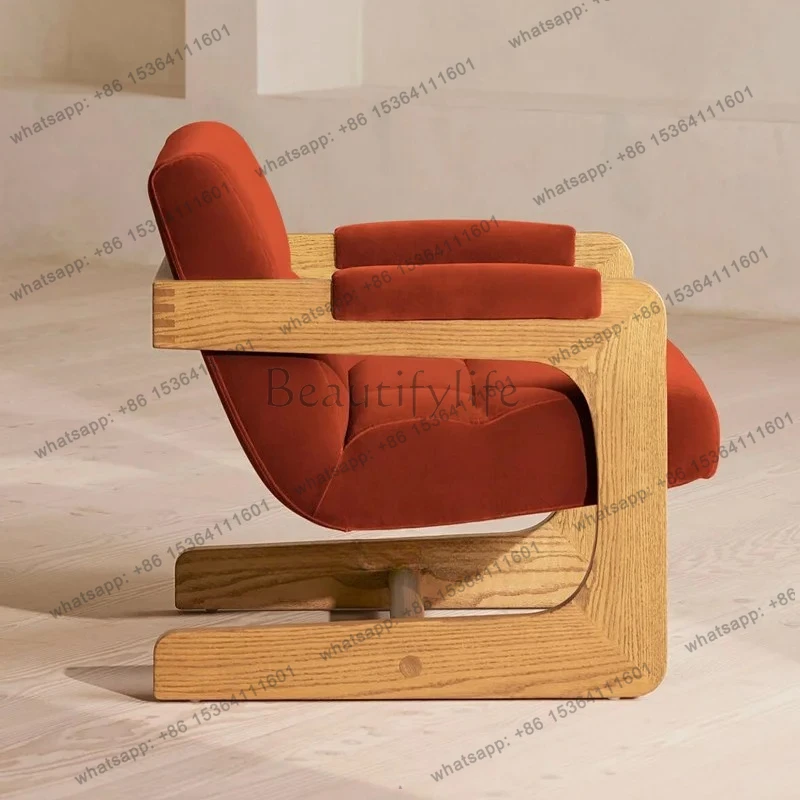 yj21 Retro style medieval, solid wood single sofa light luxury homestay balcony, living room leisure chair
