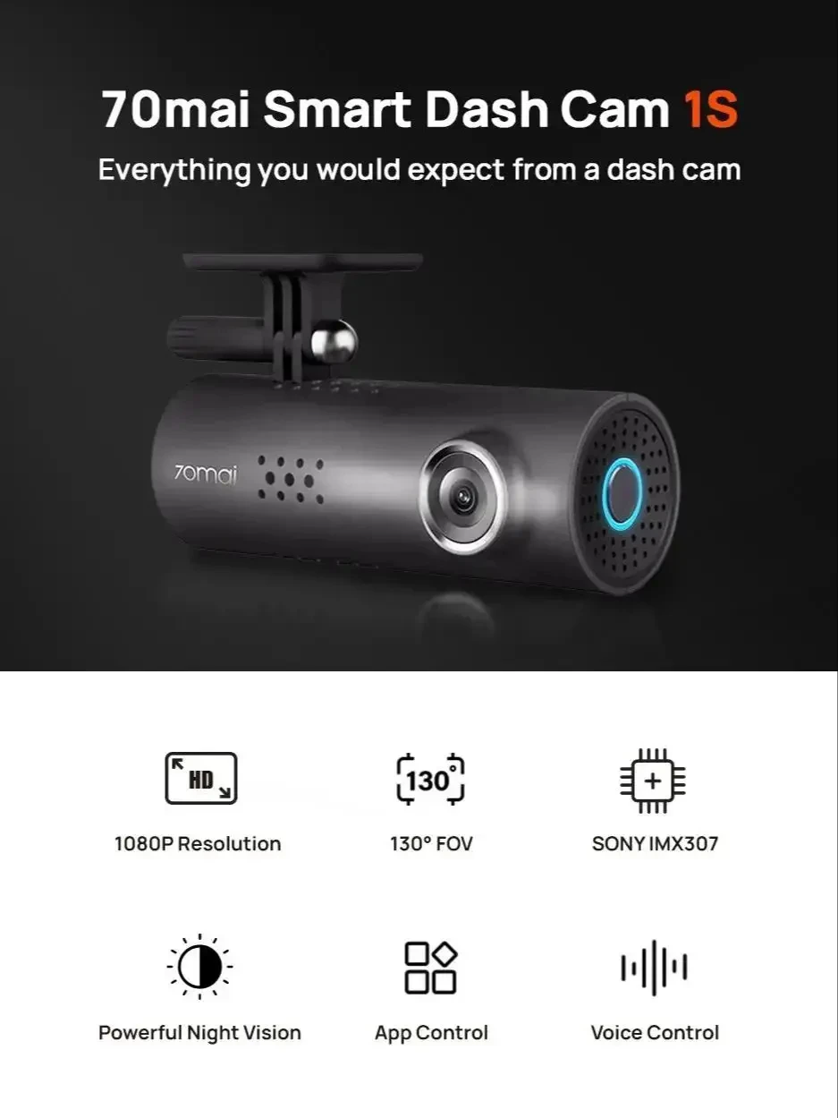 Car DVR 1S APP English Voice Control 70Mai 1S D06 1080P HD Night Vision 70Mai 1S Dash Camera Recorder WiFi 70mai Dash Cam