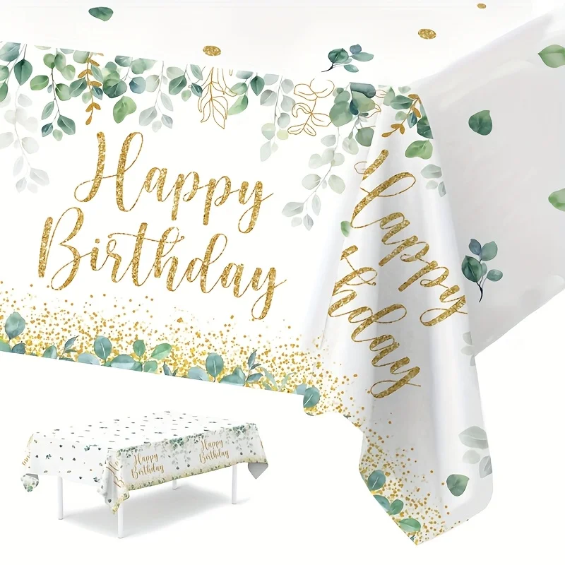 1pc, Green Sage Birthday Tablecloth, 86.61*51.18inch, Disposable Plastic Table Cover for Happy Birthday Parties, Baby Shower Sup