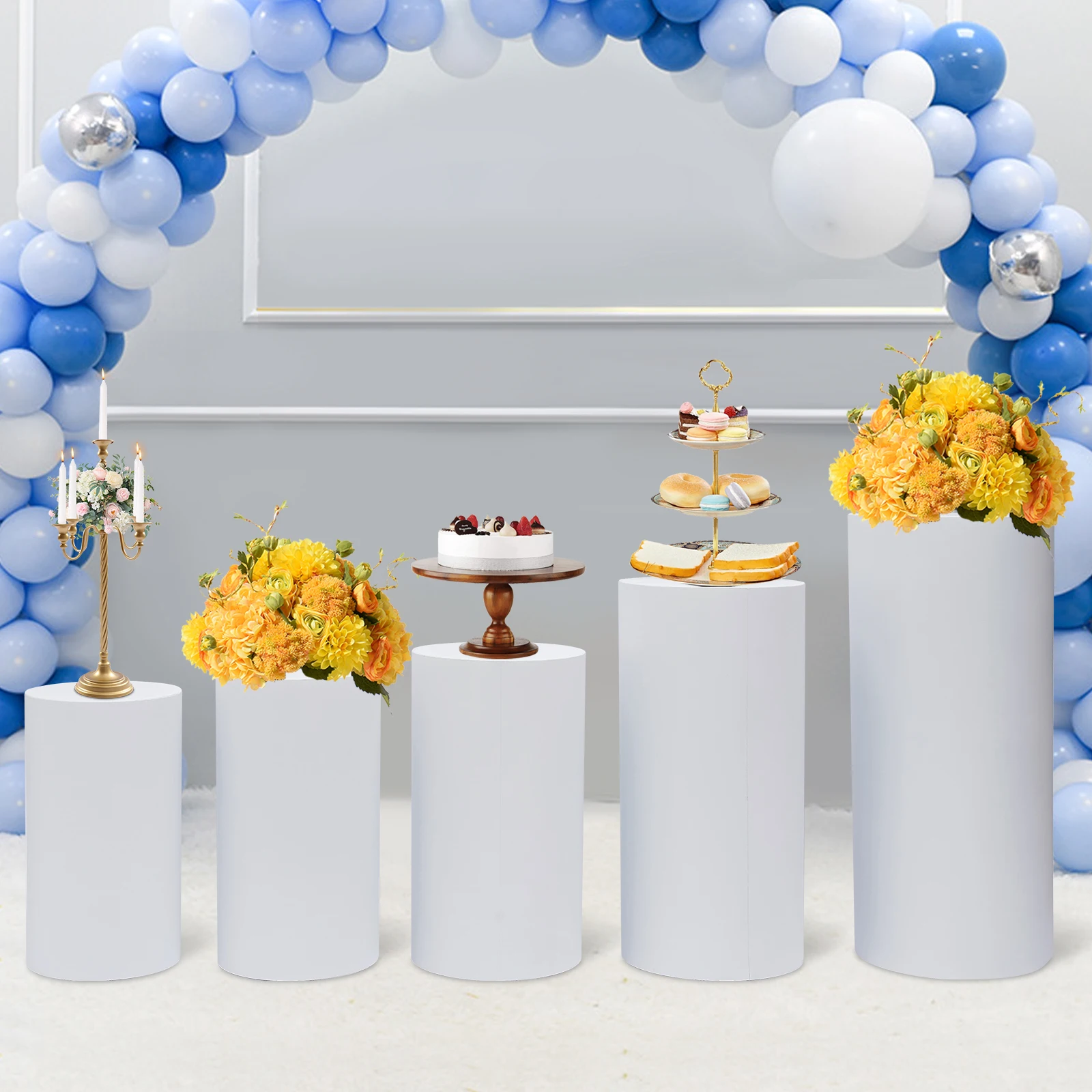 

5PCS Cylinder Pedestal Stands Metal Round Cylinder Plinths Dessert Cake Table Display Pillars for Wedding, Birthday Party