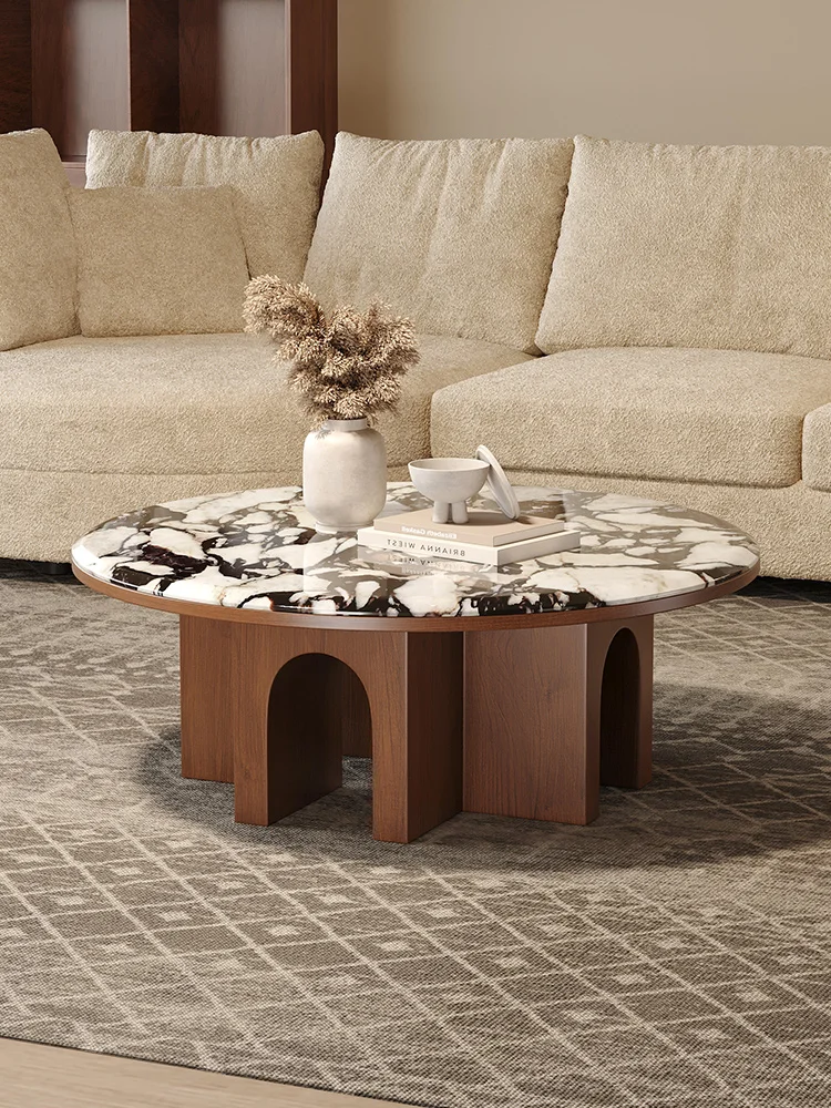Wabi Silent Wind Bulgari Supercrystalline Stone Coffee Table Living Room Household Small Coffee Table Retro Round Sofa Side