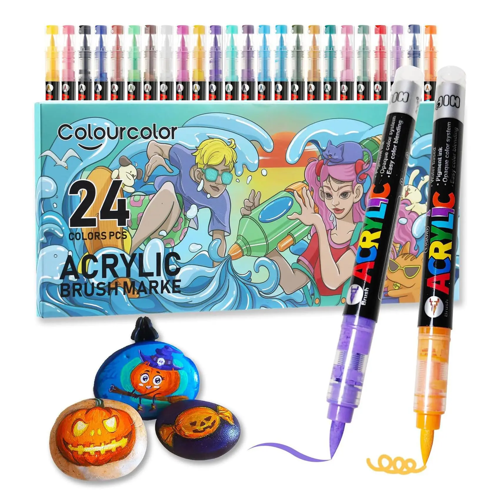 

24-цветные акриловые ручки, маркеры, кончик кисти, маркеры для наскальной живописи, подарочная ручка, сделай сам, поделки, художественный класс, принадлежности для рисования