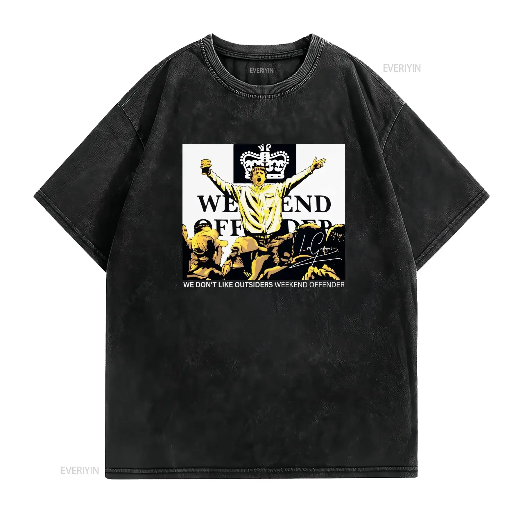 Weekend Offenders Leo Gregory T Shirt Black Y2K Streetwear with Bold Lion Text Print 100 Crew Neck Regular Fit Casual Top Soft