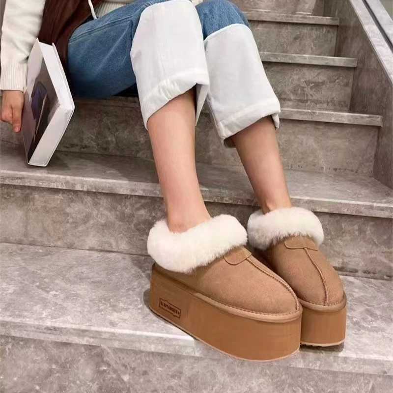 

Зимние сапоги, женские зимние ботинки, новинка 2025 года, кашемировая теплая хлопковая обувь на толстой подошве 6 см, женская обувь из толстого плюша