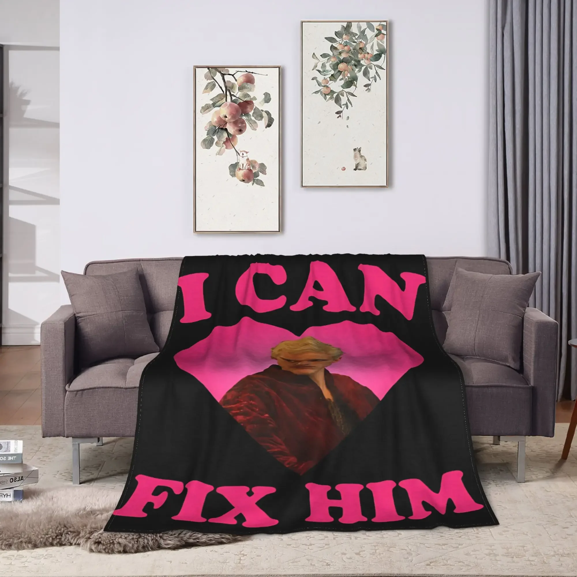 I Can Fix Him Heart Love Quote Throw Blanket Cozy Gift for Him Boyfriend Valentines Day Decor