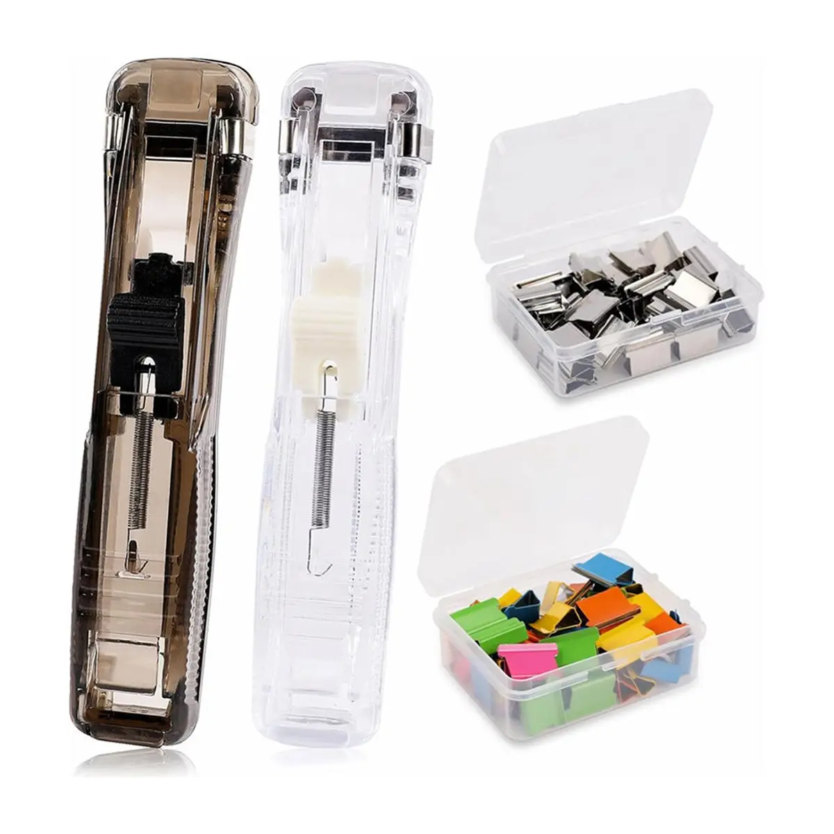 REST 2 Pcs Portable Handheld Paper Clam Clip Dispenser with 100 Pcs Paper Clam Clip Refills Mini Push Stapler Dispenser