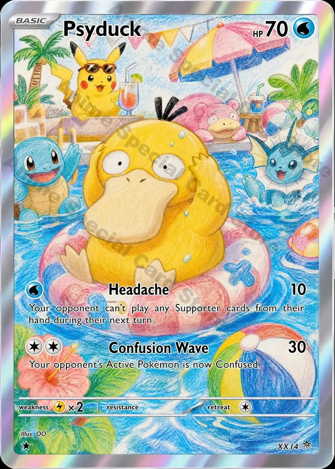 5Pcs PTCG Cards PTCG Colored Pencil Style Custom Psyduck Marill Eevee Squirtle Collection Cards Rare Cards Set PTCG Gift
