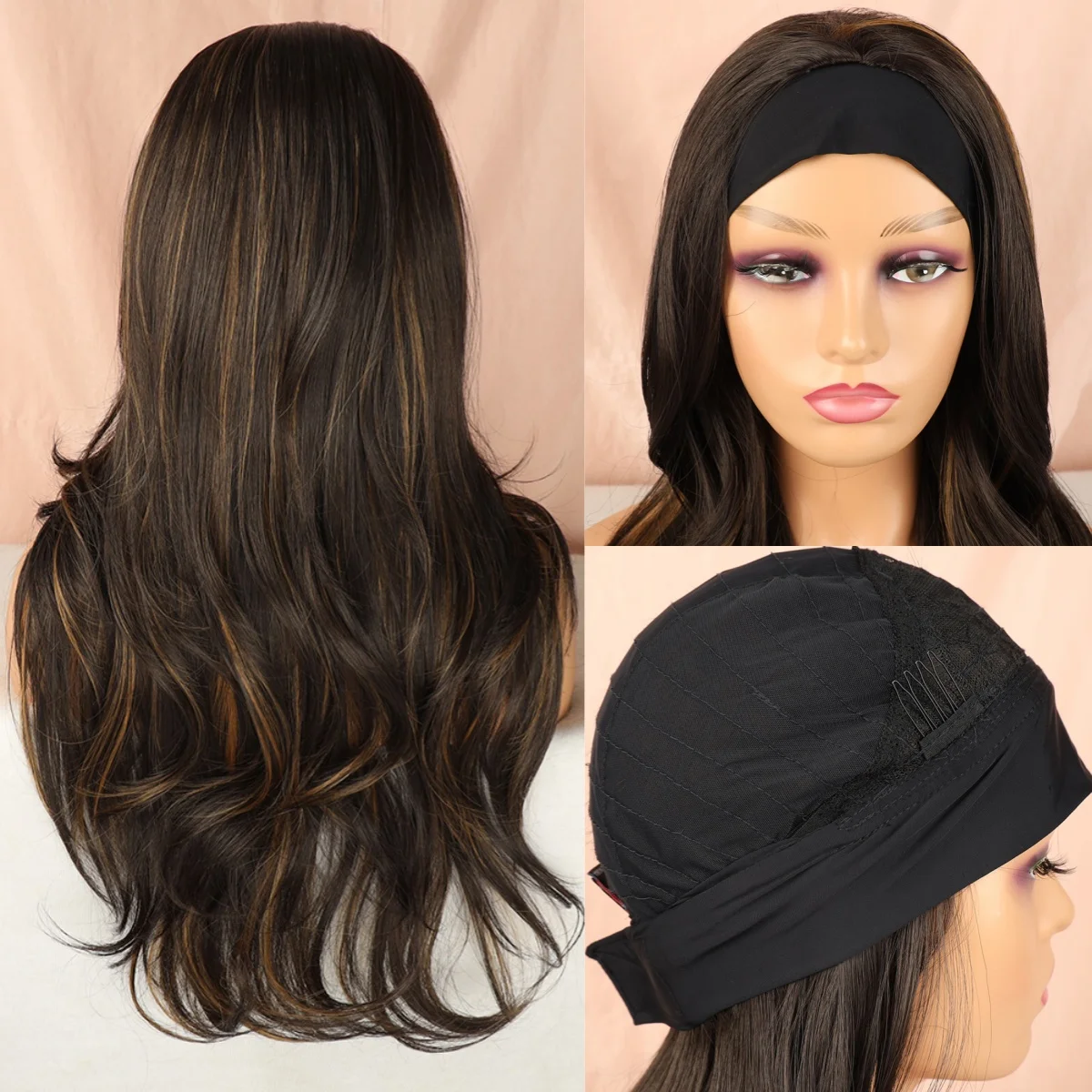28Inch Long Body Wave Synthetic Headband Wig Curly Ice Wigs Daily Hairstyle Women's Ladies Hair Accessory