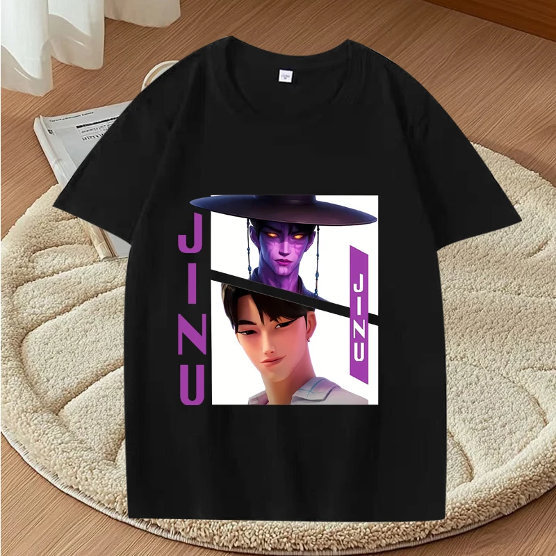 

Jinu Saja kpop demon hunters T Shirt 2025 men women Oversized Anime 100% Cotton fashion short sleeve Summer print Unisex tops