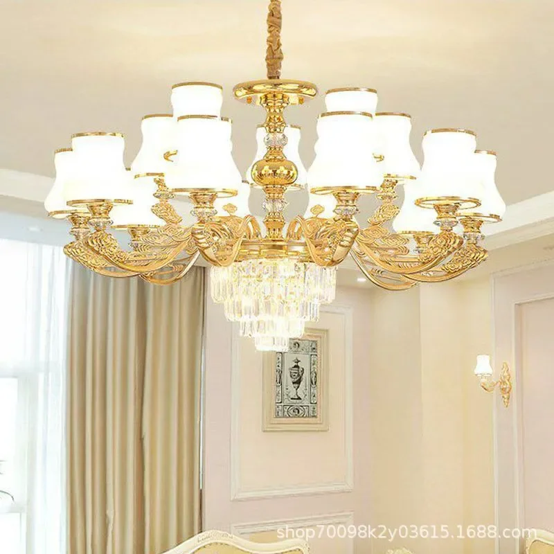 Modern Zinc Alloy Crystal Chandelier Simple Luxury Pendant Light for Living Room Dining Room Bedroom Warm Ambient Lighting