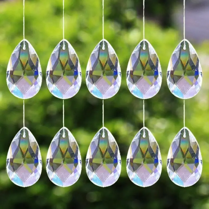 10PC Clear Tear Drop Glass Crystal Faceted Prism Chandelier Parts Sun Catcher Jewelry Crafts Lucky Light Feng Shui Hanging Decor