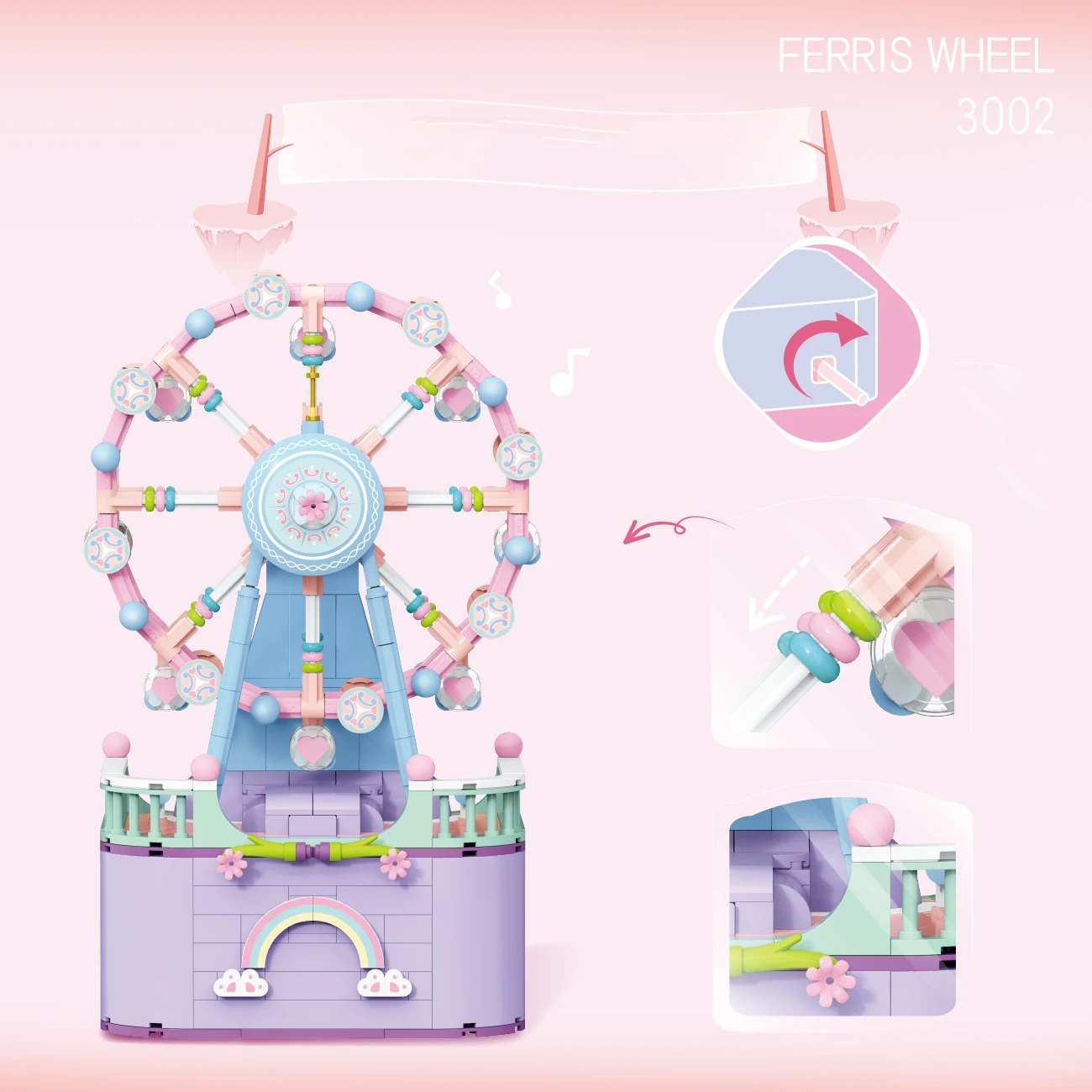Amusement Park Mini Block Creative Music Box Merry-go-round Carousel Ferris Wheels Construction Building Bricks Toys For Gift