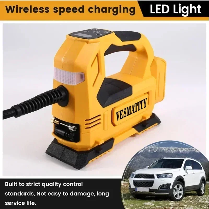 High Speed Cordless Car Tire Inflator Heavy Duty Portable Air Compressor Electric Pump with Gauge for 18V Battery Roadside Emerg