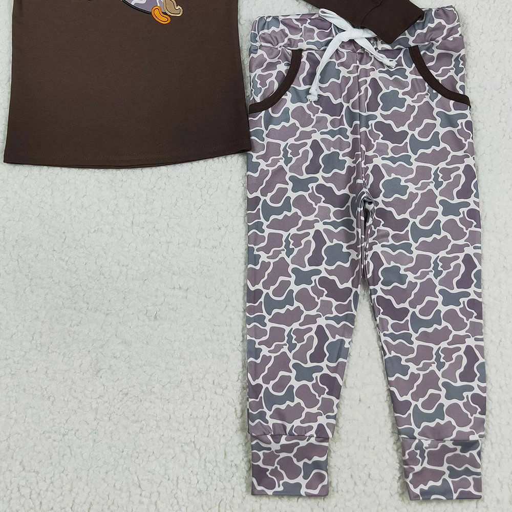 Z814-09 BLP1123 طفل الفتيان ملابس طويلة الأكمام مع السراويل مجموعة بطة طباعة الاطفال أطقم ملابس من المتجر #6