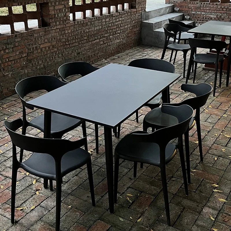 

Outdoor rectangular table and chair combination barbecue shop, open-air carbon steel table, restaurant, outdoor catering area, c