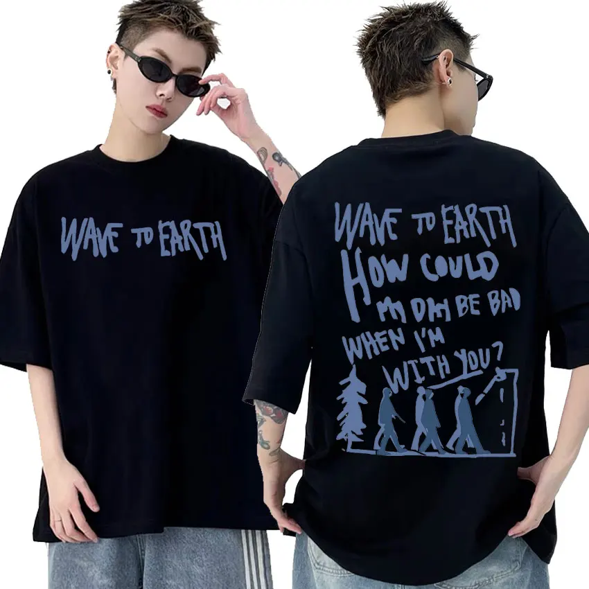 Vintage Wave To Earth Music Album Print T Shirt Men Women Casual Harajuku Fashion T-shirts Hip Hop Oversized T-shirt Streetwear