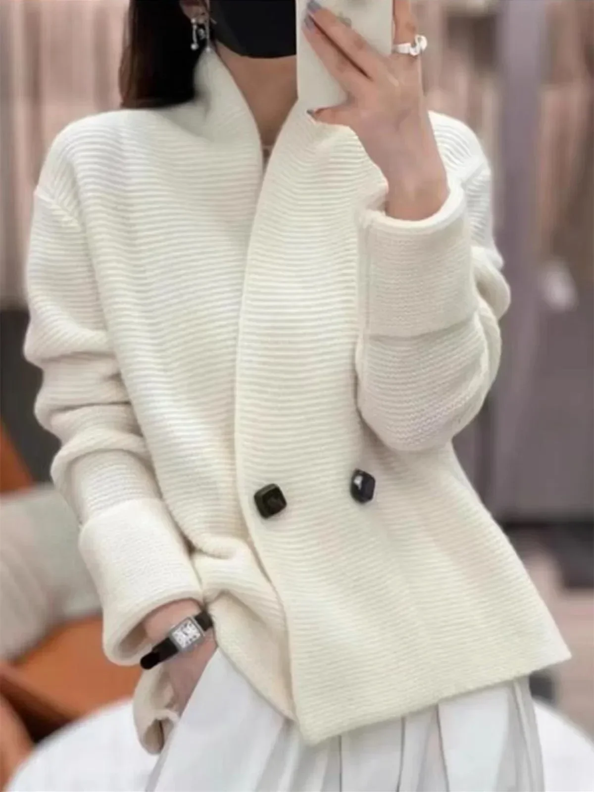 Women\'s Loose and Lazy Style Mid-length Sweater, Casual Coats, Simple Knit Cardigan, Korean Style, Spring, Autumn