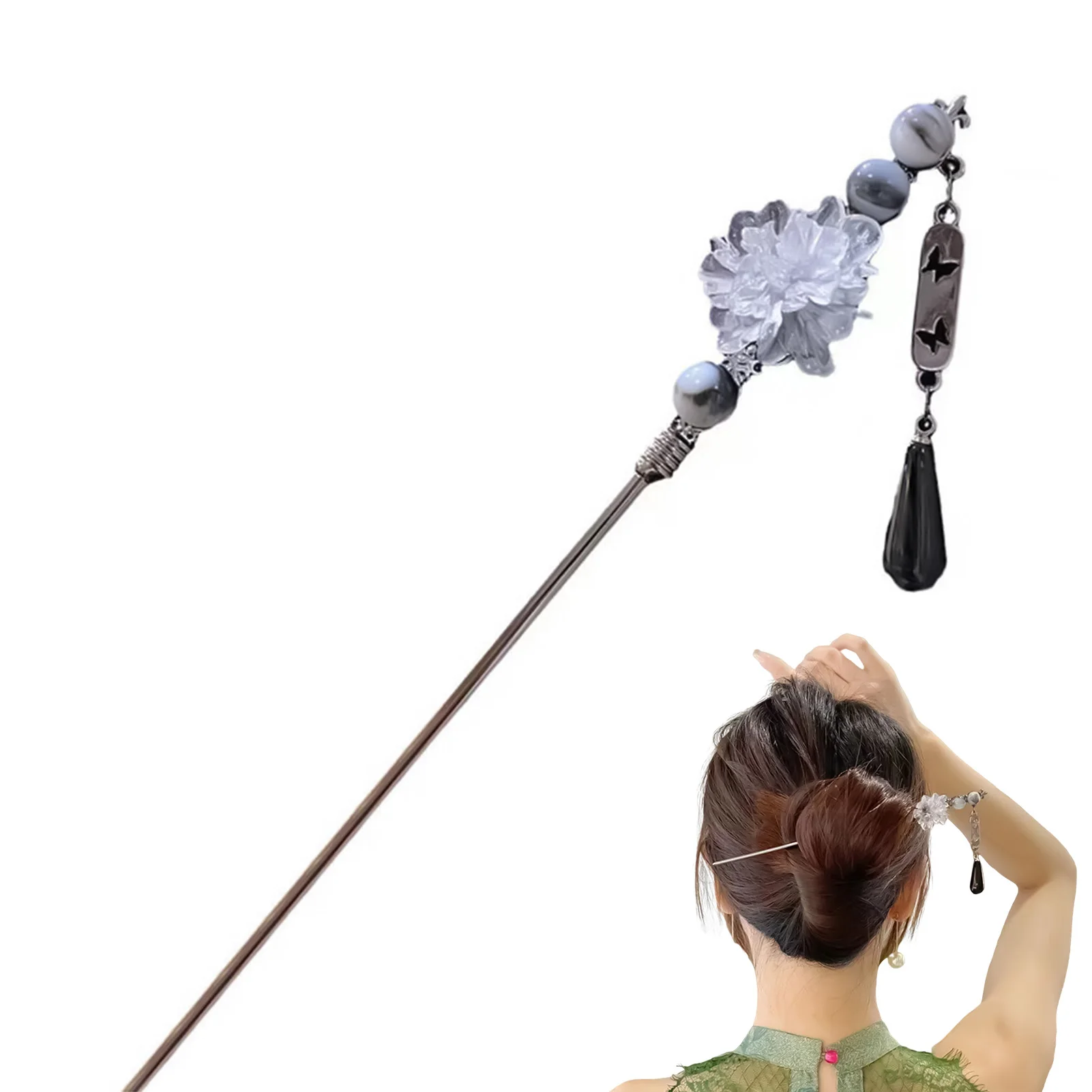 Винтажная заколка для волос в китайском стиле, элегантная заколка для волос с чернилами и камелией для женщин и девочек, весенняя атмосфера, аксессуары для волос, подарки для девочек