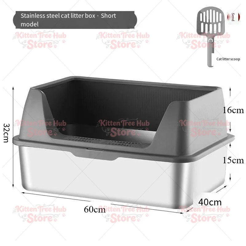 Stainless Steel Large Double-Layer Non-Slip Litter Box, Multi-Cat Toilet with Elevated Guard Cover Anti-Stick Bottom
