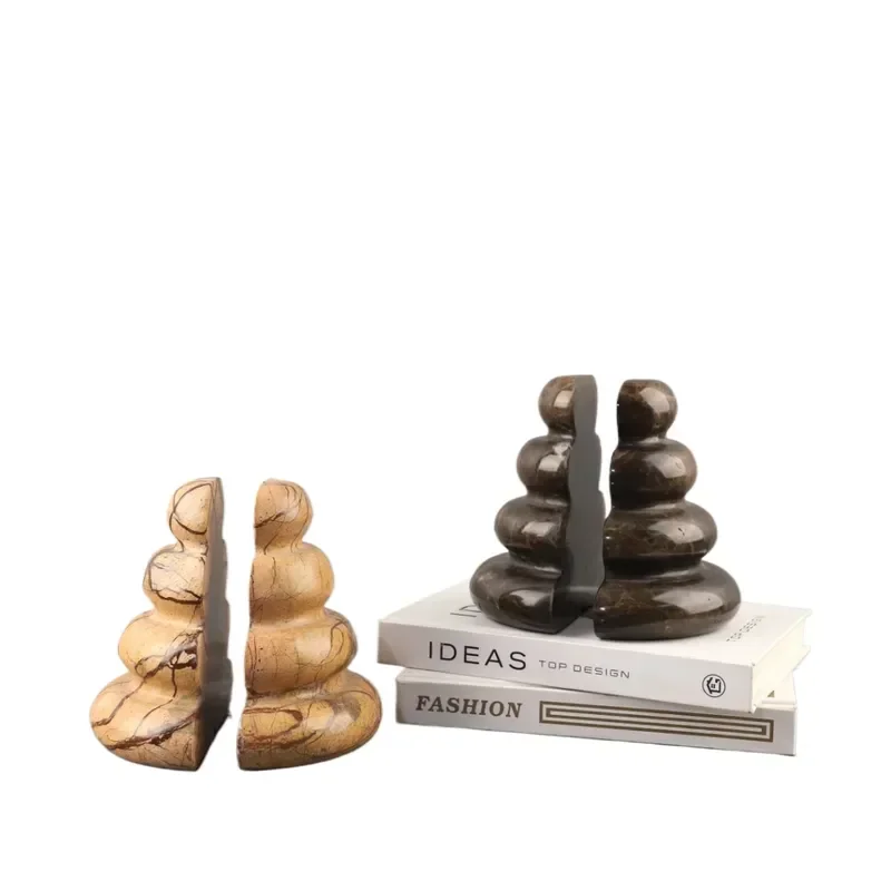 Minimalist Wabi Sandy Wind Natural Marble Stacked Book File Stand Ornament for Living Room Study TV Cabinet Home Decoration