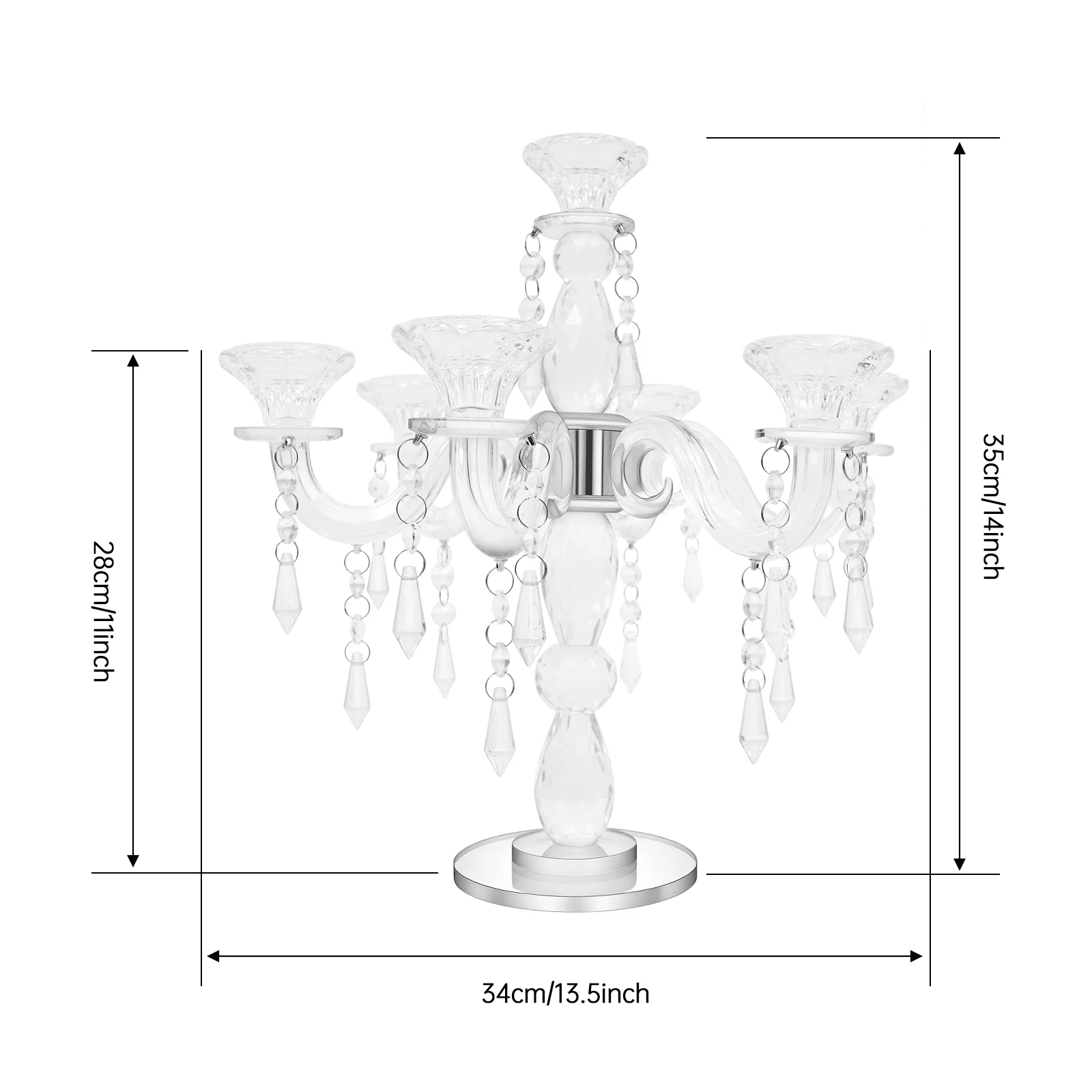 7‑Arm Clear Glass Candlestick Holder Freestanding Tabletop Candle Centerpiece with Hanging Glass Strings European‑Style Decor