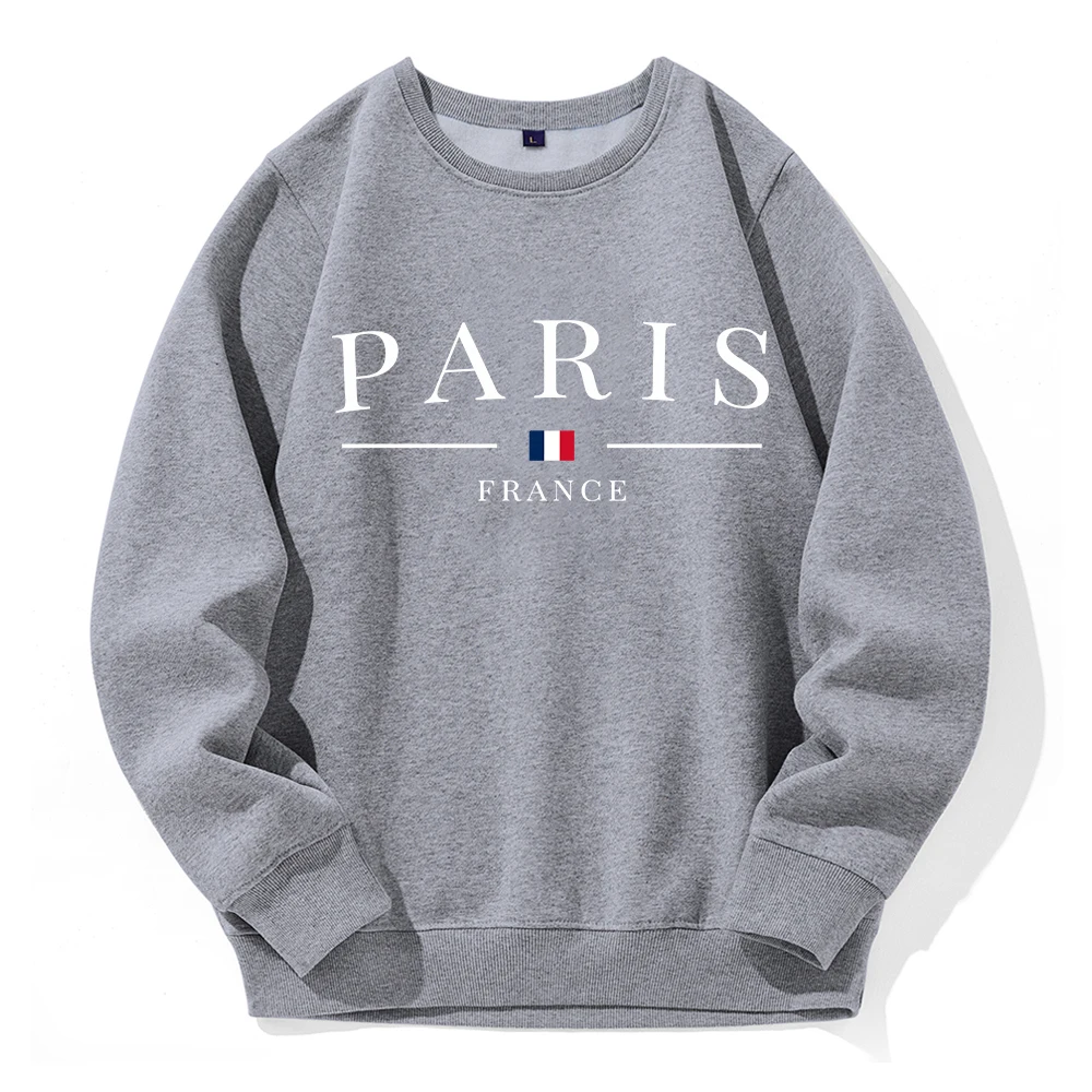 

France Paris Letter Print Sweatshirt Men Autumn Warm Fleece Clothes Fashion Versatile O-Neck Sportswear Street Casual Male Top