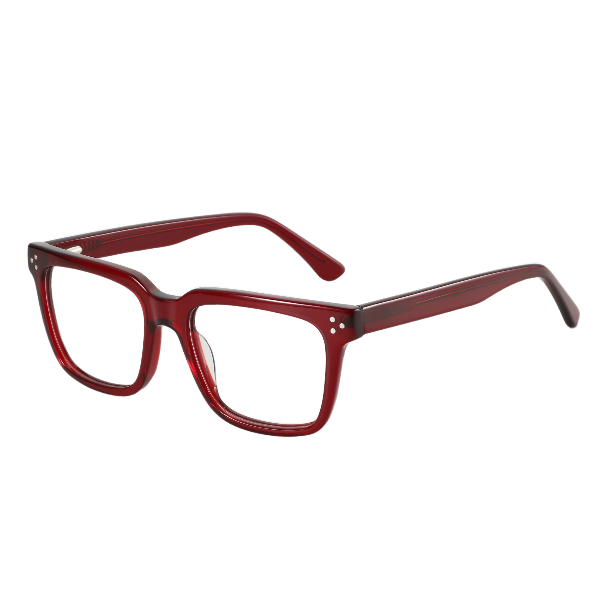 ZENOTTIC Fashion Wine Red Square Optical Glasses Frame Rivets Eyewear Non-Prescription Handmade Acetate Unsiex Eyeglasses FD9029